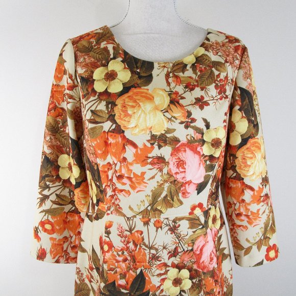 SOLDTalbots Golden Orange Autumn Floral Sheath Dress 8 - Picture 2 of 10